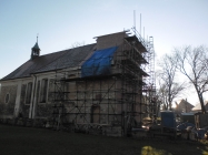 stav opravy věže kostela v Lenešicích 2015